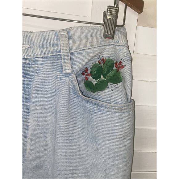 Upcycled Homemade Denim Maxi Skirt Southwest Concha Hand painted Sz Medium - Picture 2 of 10